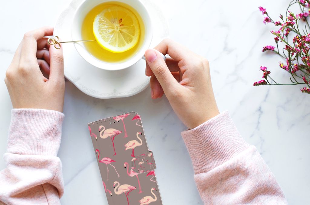 Samsung Galaxy A40 Telefoonhoesje met Pasjes Flamingo