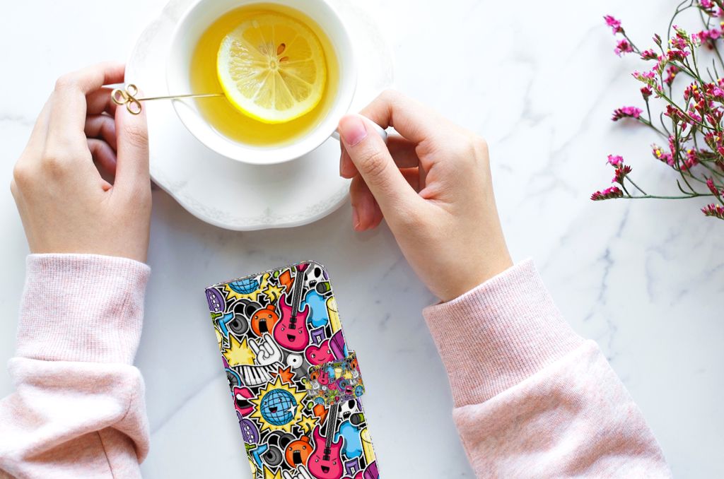 Samsung Galaxy A40 Wallet Case met Pasjes Punk Rock