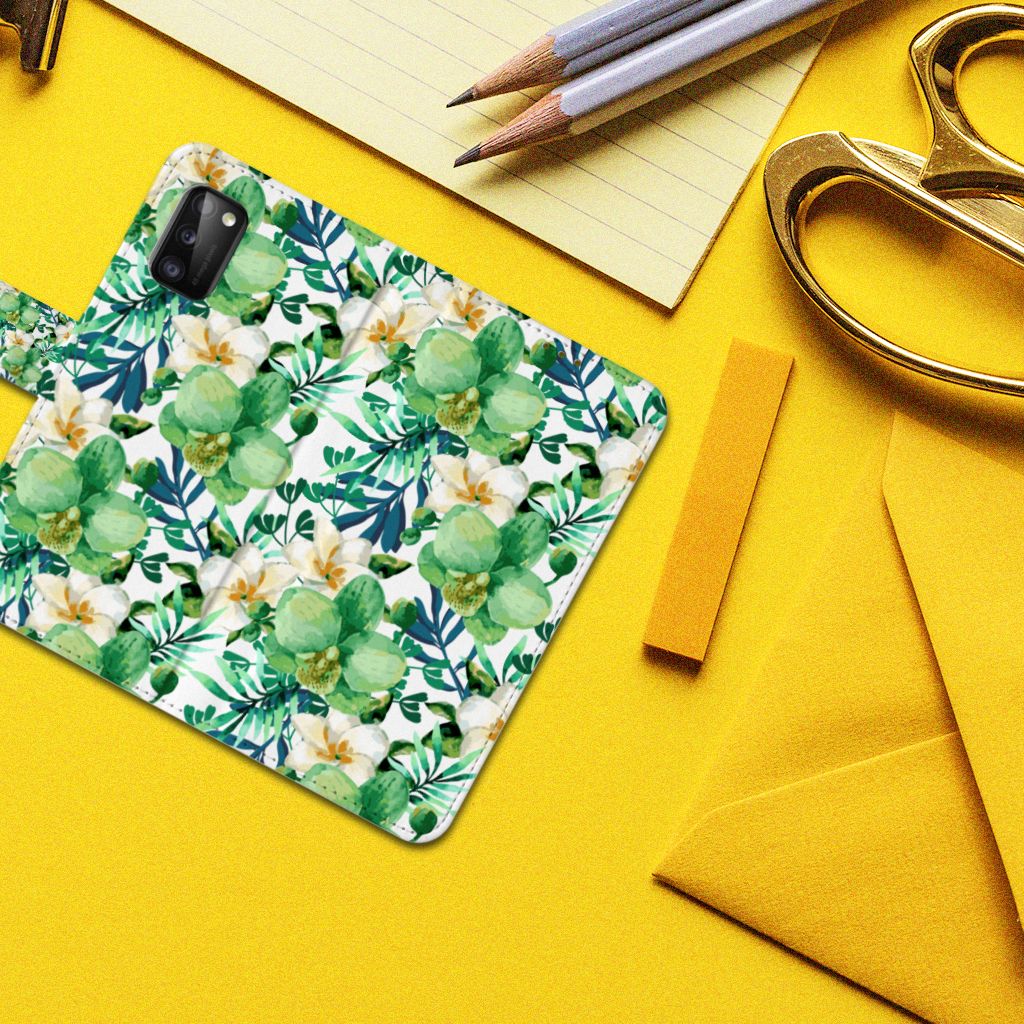 Samsung Galaxy A41 Hoesje Orchidee Groen bloemen groen design bovenaanzicht
