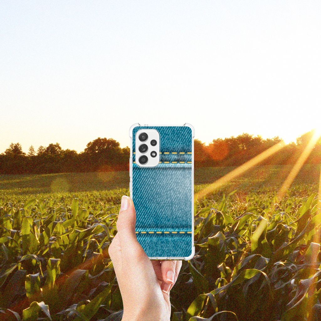 Samsung Galaxy A53 5G Anti Shock Bumper Case Jeans telefoonhoesje jeans design voorkant