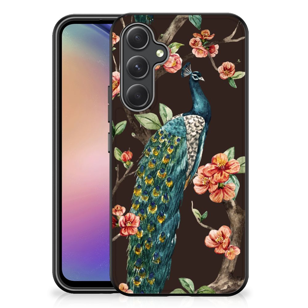 Samsung Galaxy A54 Dierenprint Telefoonhoesje Pauw met Bloemen achterkant bloemen pauw