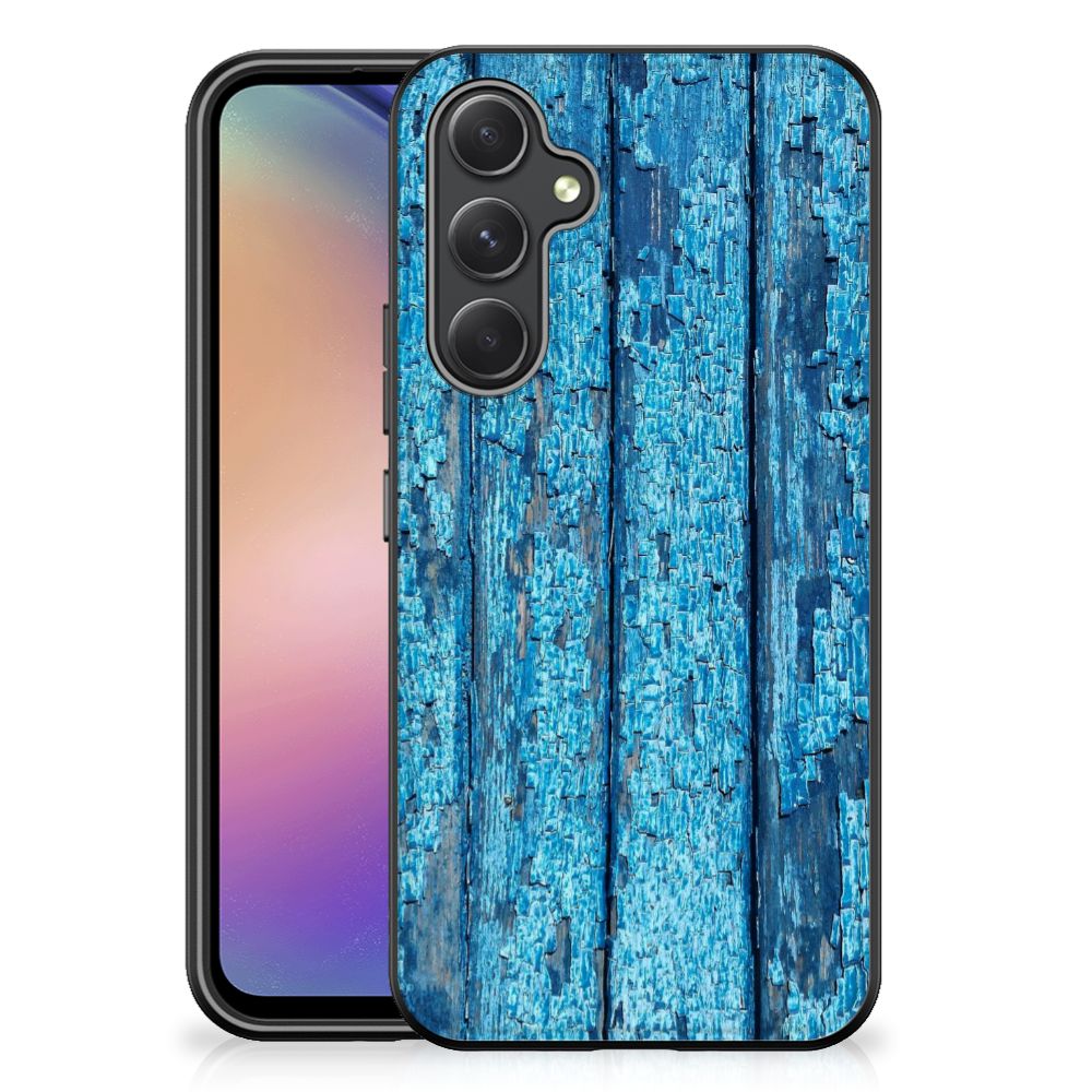 Samsung Galaxy A54 Houten Print Telefoonhoesje Wood Blue telefoonhoesje hout print aanzicht