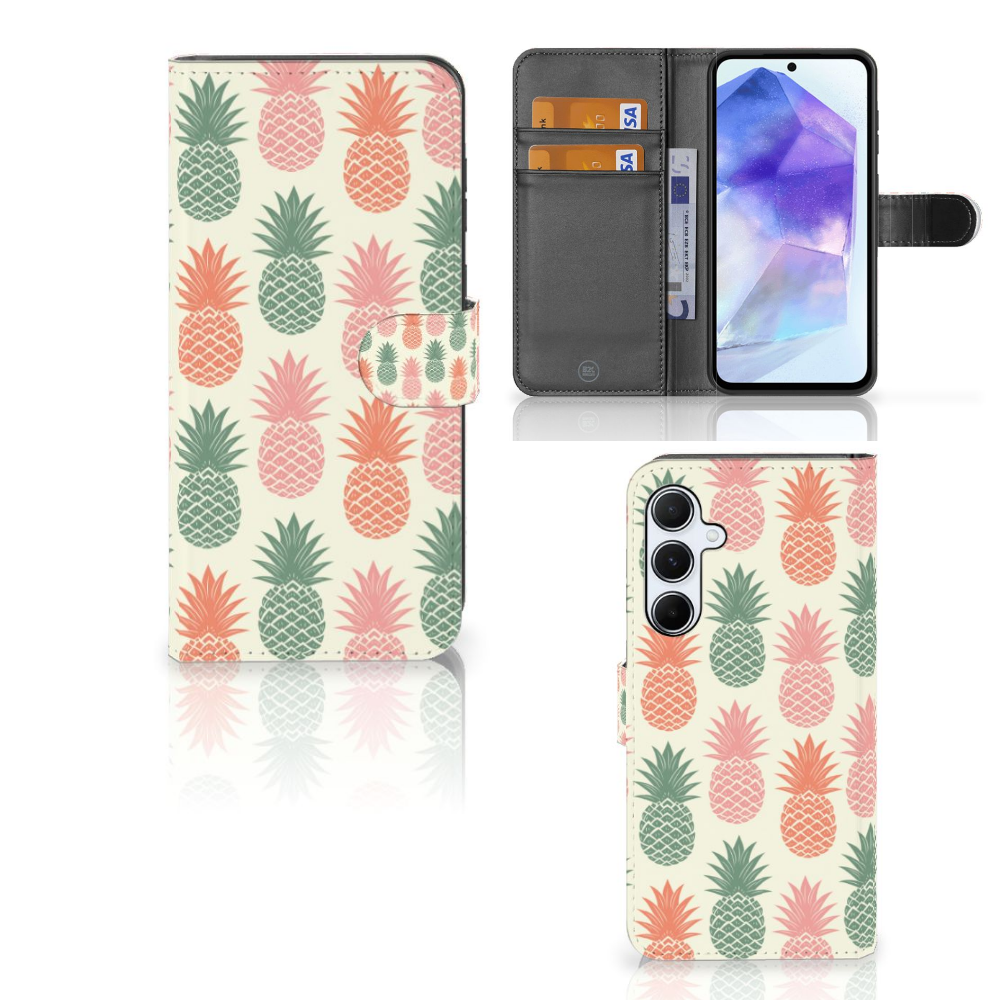Samsung Galaxy A55 Book Cover Ananas met kleurrijke ananasdesign voor bescherming en gebruiksgemak đ