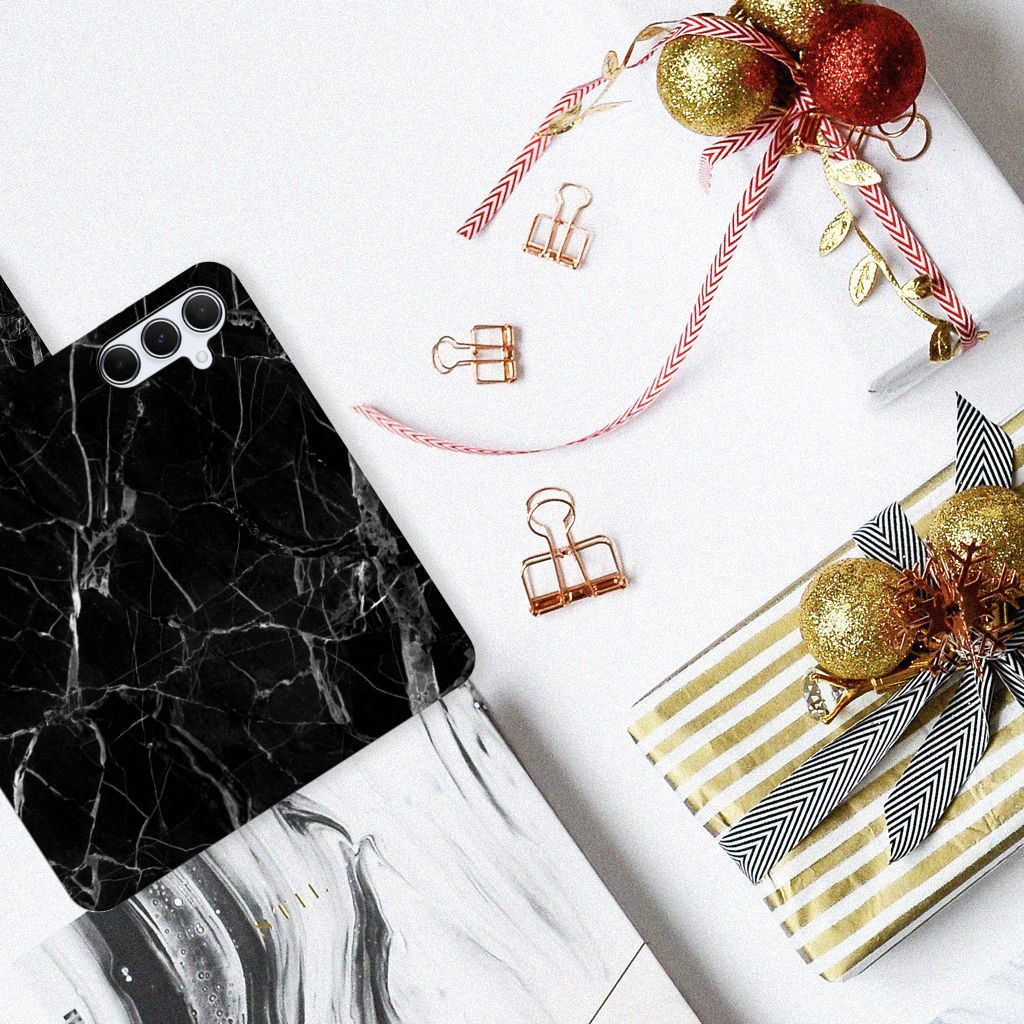 Samsung Galaxy A55 Bookcase Marmer Zwart telefoonhoesje zwart marmer bovenaanzicht