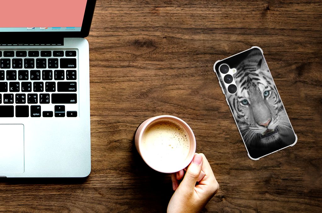 Samsung Galaxy A55 Case Anti-shock Tijger telefoonhoesje tijgerdesign aanzicht