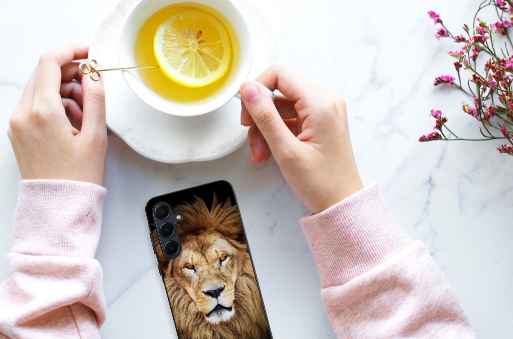 Samsung Galaxy A55 Dierenprint Telefoonhoesje Leeuw leeuw print telefoonhoesje bovenaanzicht