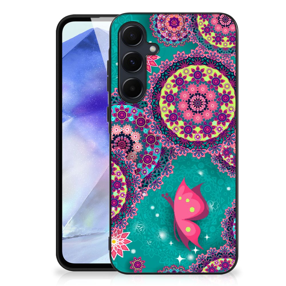 Samsung Galaxy A55 Leuk Telefoonhoesje Cirkels en Vlinders design cirkels vlinders aanzicht