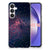 Samsung Galaxy A55 TPU Hoesje Stars met een glinsterend ontwerp in paarse en blauwe kleuren op zwarte achtergrond✨.