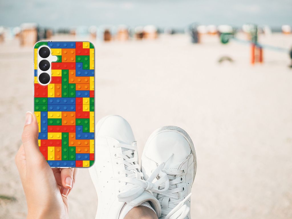Samsung Galaxy A55 TPU bumper Blokken met kleurrijk Lego dessin, perfect als cadeau! đ