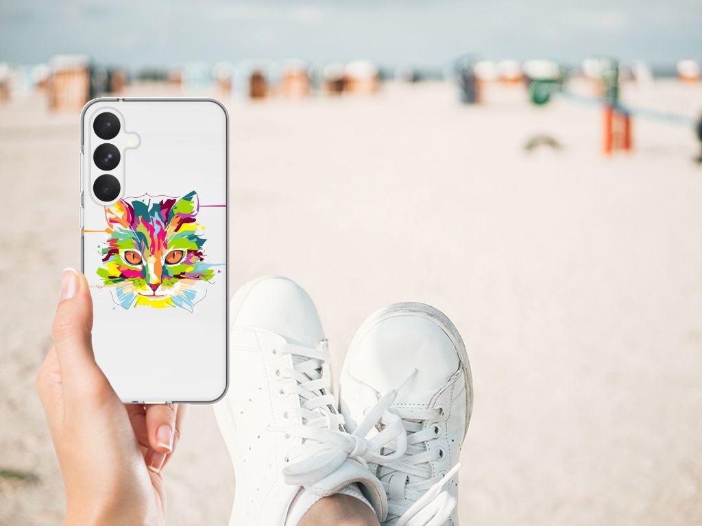 Samsung Galaxy A55 Telefoonhoesje met Naam Cat Color design cat art front