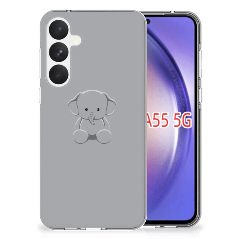 Samsung Galaxy A55 Telefoonhoesje met Naam Grijs Baby Olifant achterkant