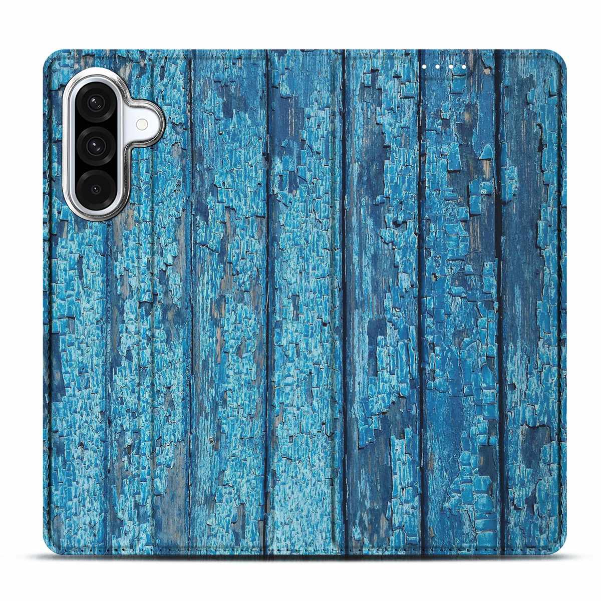 Samsung Galaxy A56 | A36 Book Wallet Case Wood Blue afgebladderd blauw hout design achterkant
