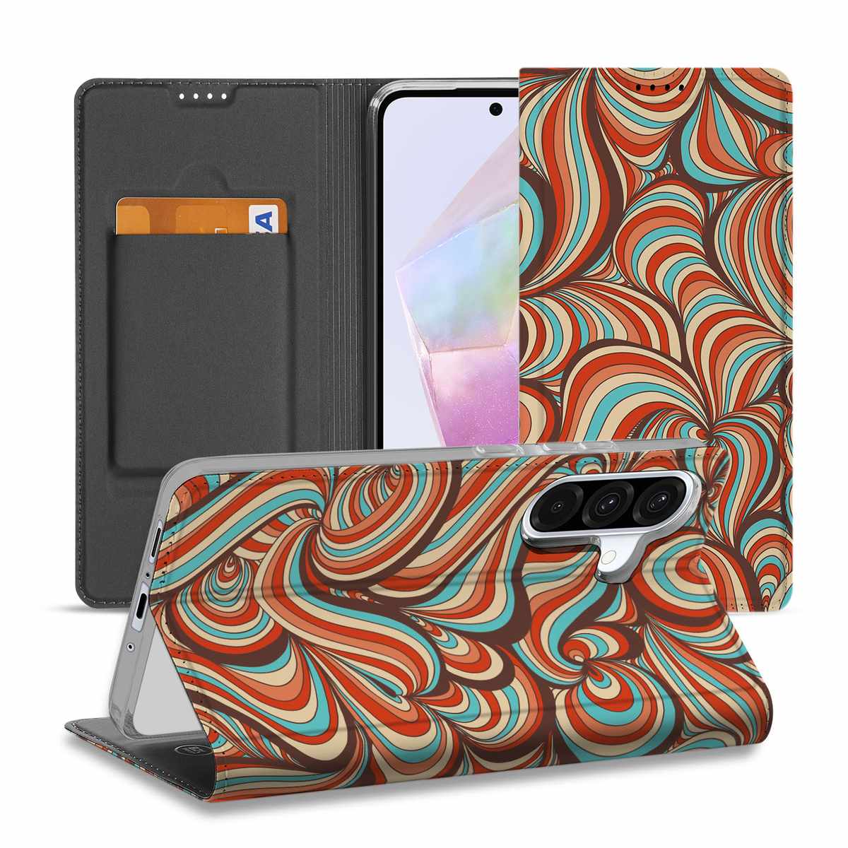 Samsung Galaxy A56 A36 Bookcase Retro design kleurrijk patroon aanzicht