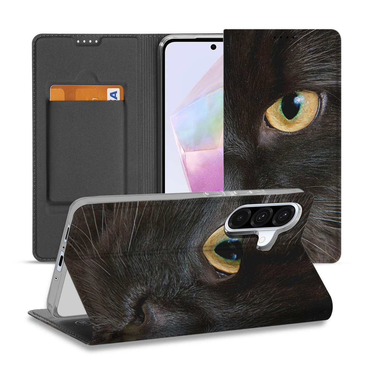 Samsung Galaxy A56 | A36 Hoesje maken Zwarte Kat stand case zwart kat close-up