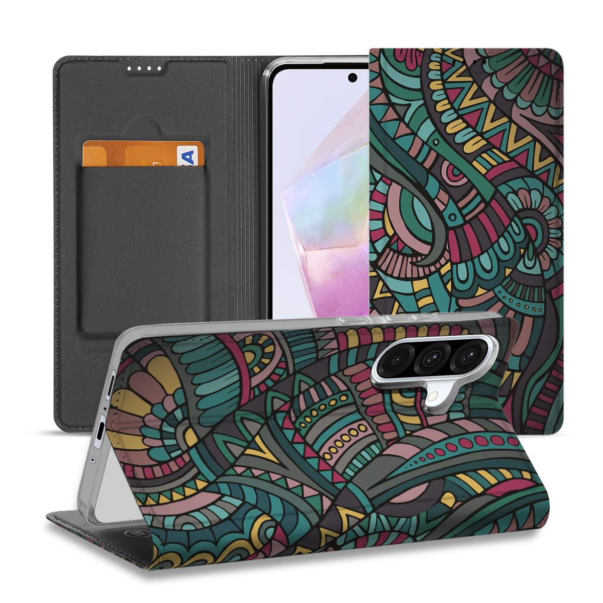 Samsung Galaxy A56 | A36 Hoesje met Magneet Aztec hoesje retro kleurrijk design aanzicht