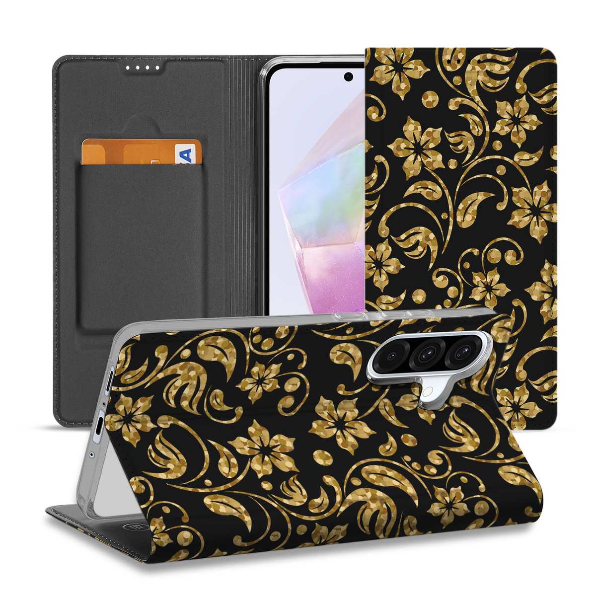 Samsung Galaxy A56 | A36 Smart Cover Gouden Bloemen design aanzicht