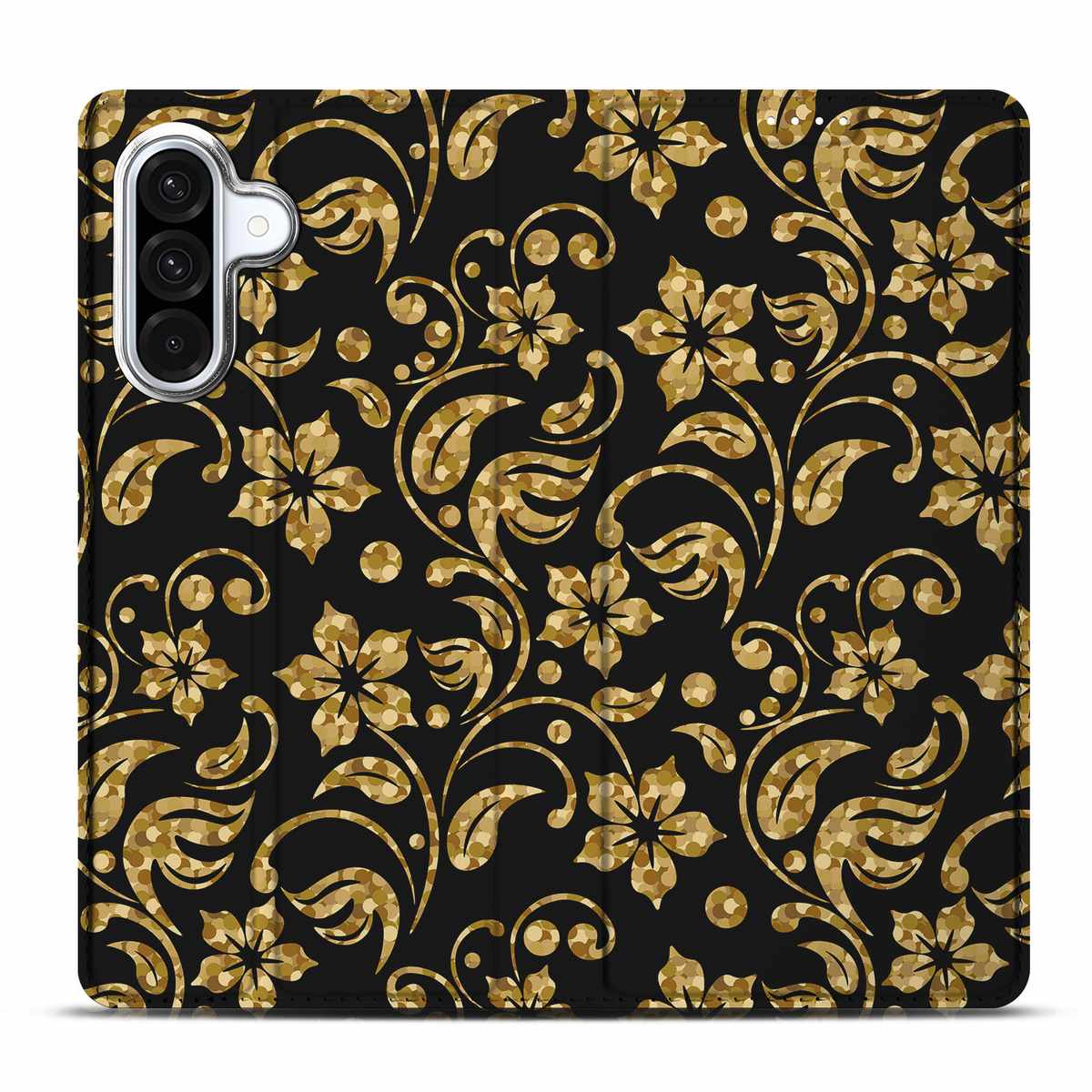 Samsung Galaxy A56 | A36 Smart Cover Gouden Bloemen bloemen patroon zwart