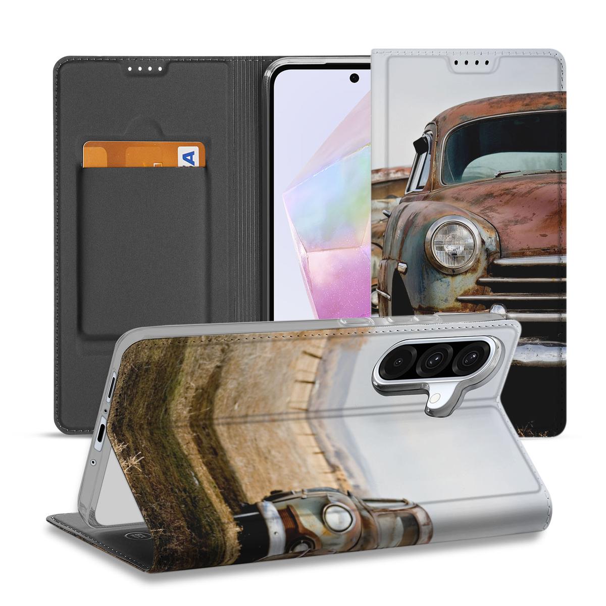 Samsung Galaxy A56 | A36 Stand Case Vintage Auto boekhoesje vintage auto retro aanzicht