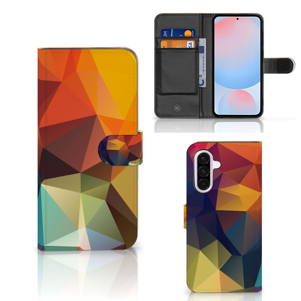 Samsung Galaxy A56 Book Case Polygon Color design asymmetrisch zij aanzicht