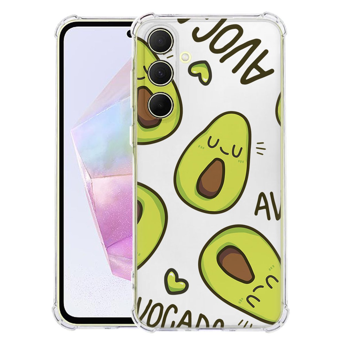 Samsung Galaxy A56 Hoesje Avocado Singing TPU Antishock hoesje cartoon ontwerp achterzijde