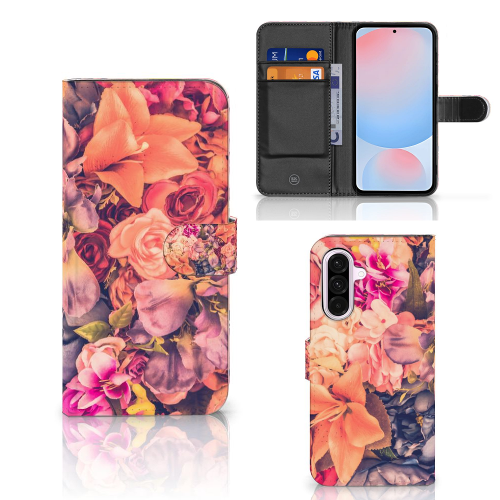 Samsung Galaxy A56 Hoesje Bosje Bloemen boekhoes bloemen vooraanzicht binnenaanzicht