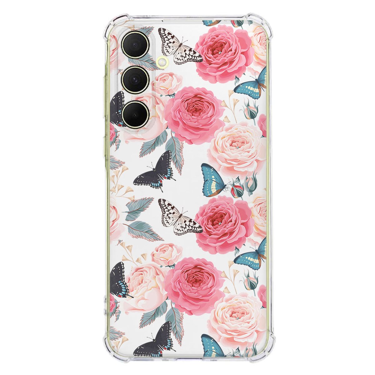 Samsung Galaxy A56 Hoesje Butterfly Roses TPU Antishock bloemenprint transparant achterkant