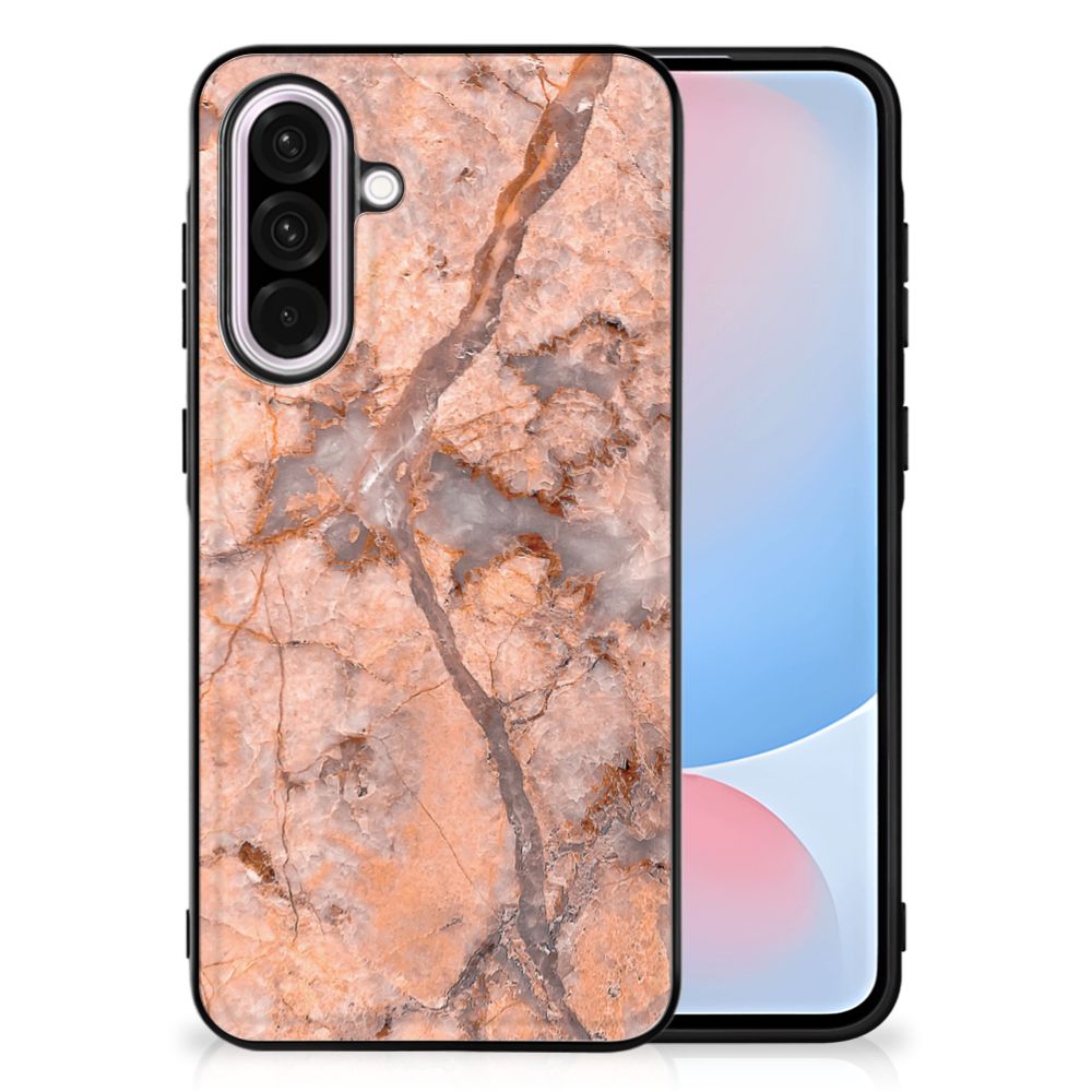 Samsung Galaxy A56 Marmeren Print Telefoonhoesje Marmer Oranje marmeren print achterkant zwart