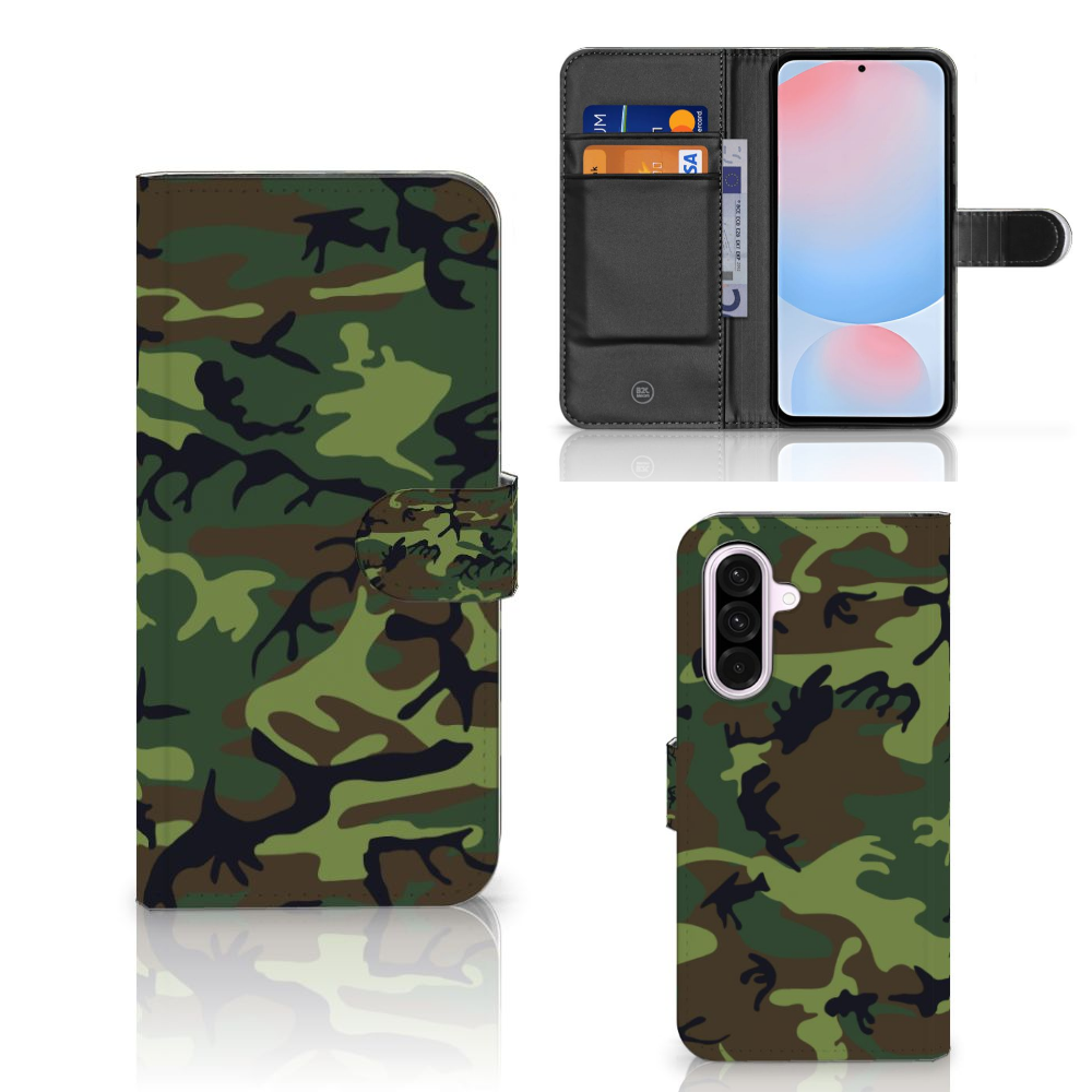 Samsung Galaxy A56 Telefoon Hoesje Army Dark telefoonhoesje camouflage design voorzijde zijaanzicht