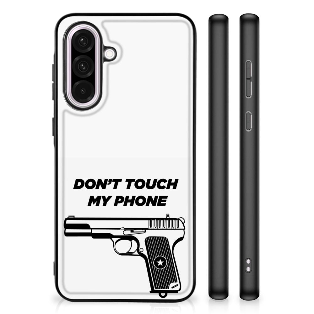Samsung Galaxy A56 Telefoon Hoesje Pistol DTMP back cover design don't touch my phone side view