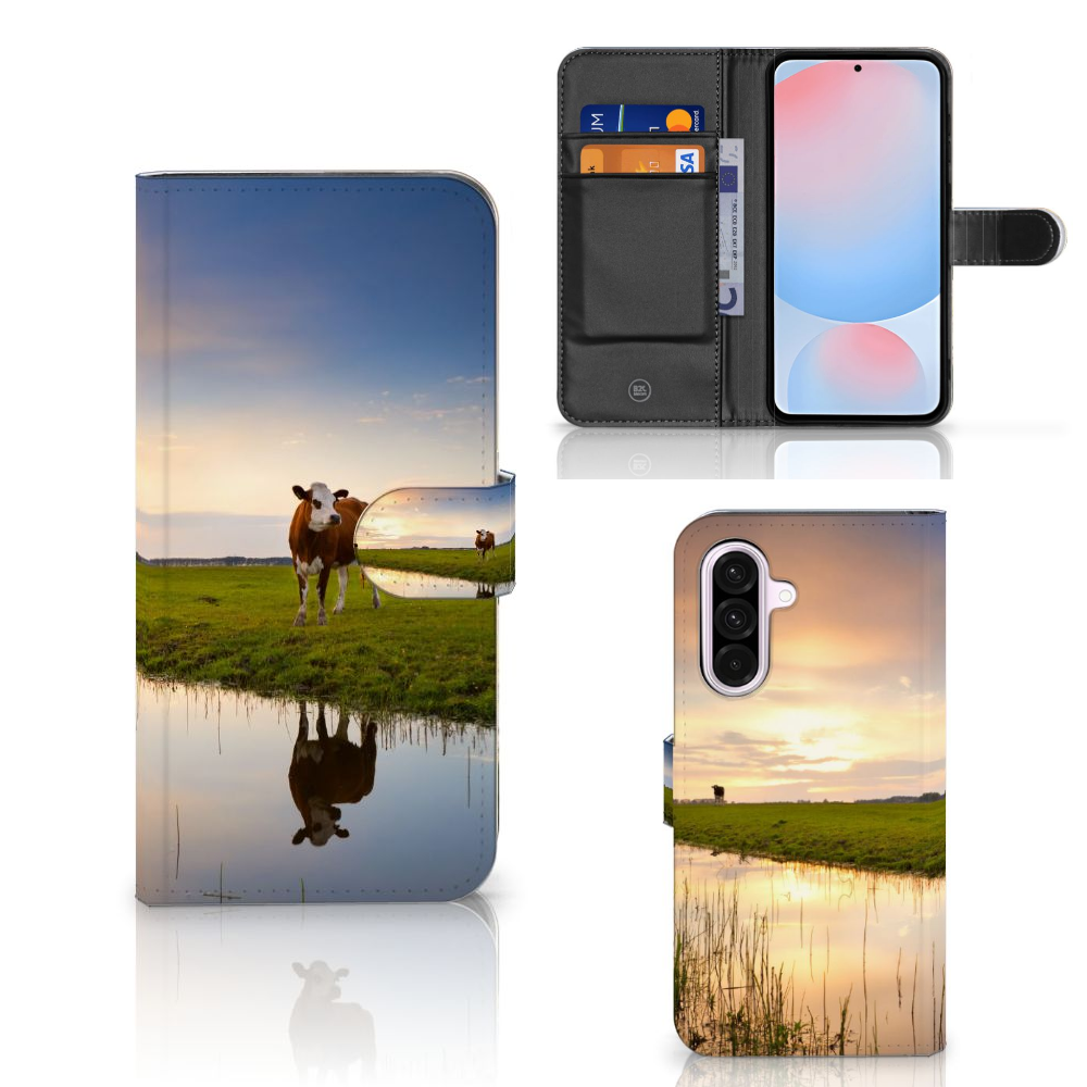 Samsung Galaxy A56 Telefoonhoesje met Pasjes Koe hoesje koeien weiland voorzijde achterkant