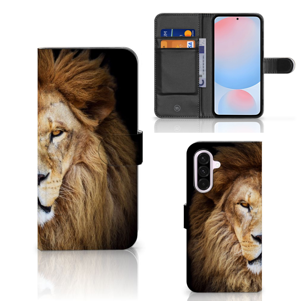 Samsung Galaxy A56 Telefoonhoesje met Pasjes Leeuw design leeuw voorkant en binnenkant