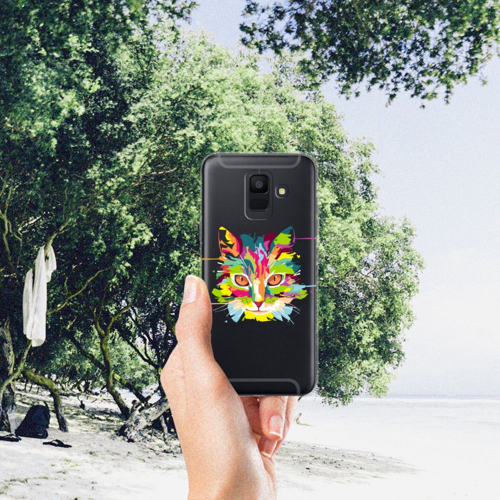 Samsung Galaxy A6 (2018) Telefoonhoesje met Naam Cat Color telefoonhoesje cat kleur aanzicht