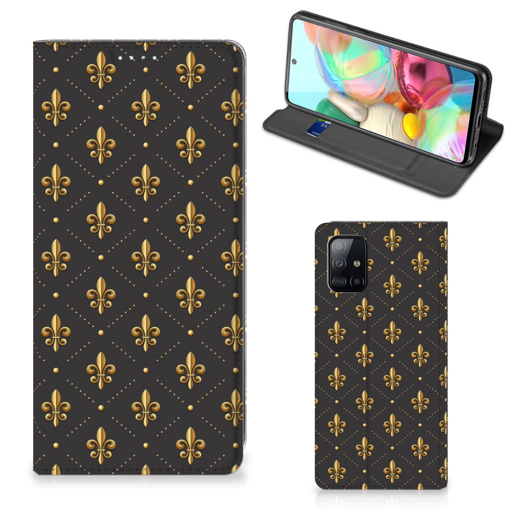 Samsung Galaxy A71 Hoesje met Magneet Franse Lelie stand case voorkant en achterkant