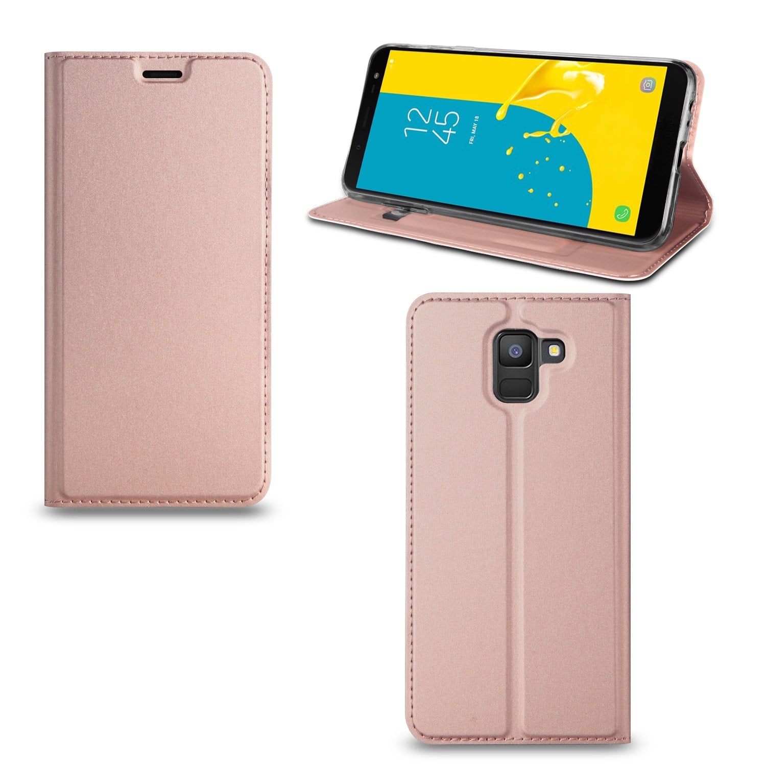 Samsung Galaxy J6 (2018) Hoesje Rose met Pashouder hoesje rose voorkant achterkant aanzicht