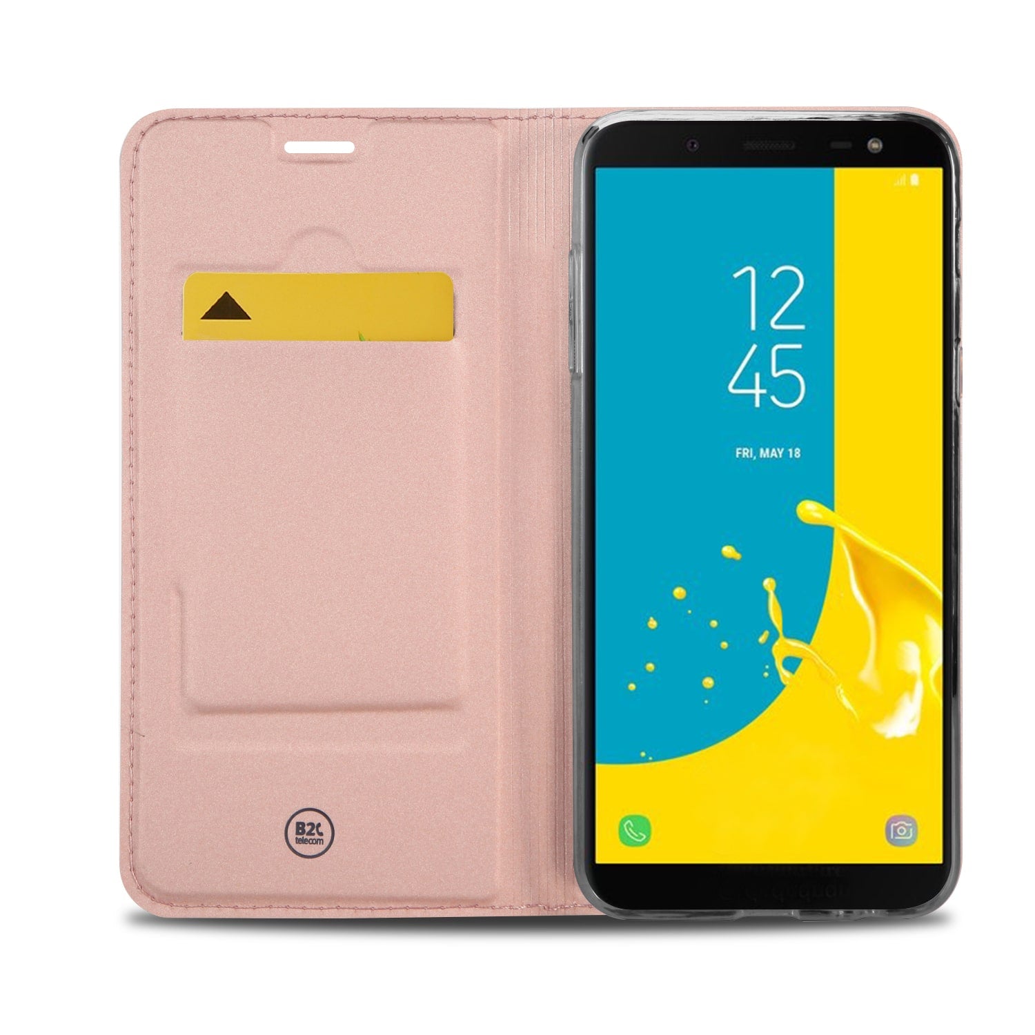 Samsung Galaxy J6 (2018) Hoesje Rose met Pashouder hoesje roze binnenkant smartphone vooraanzicht