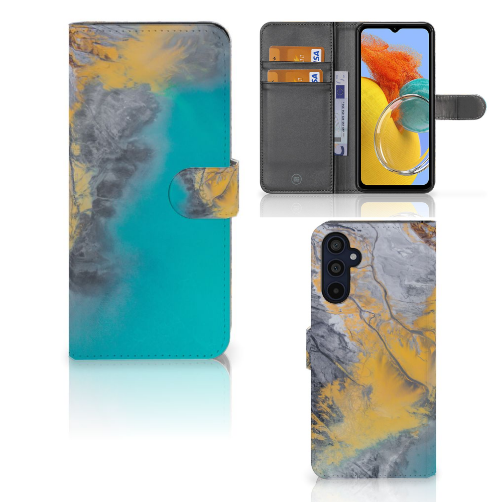 Samsung Galaxy M14 Bookcase Marble Blue Gold