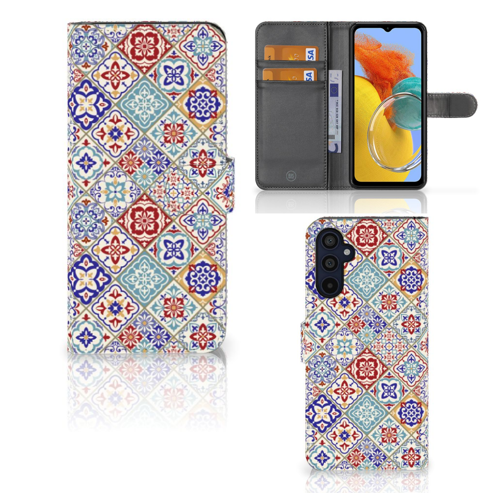 Samsung Galaxy M14 Bookcase Tiles Color hoesje design tegels aanzicht