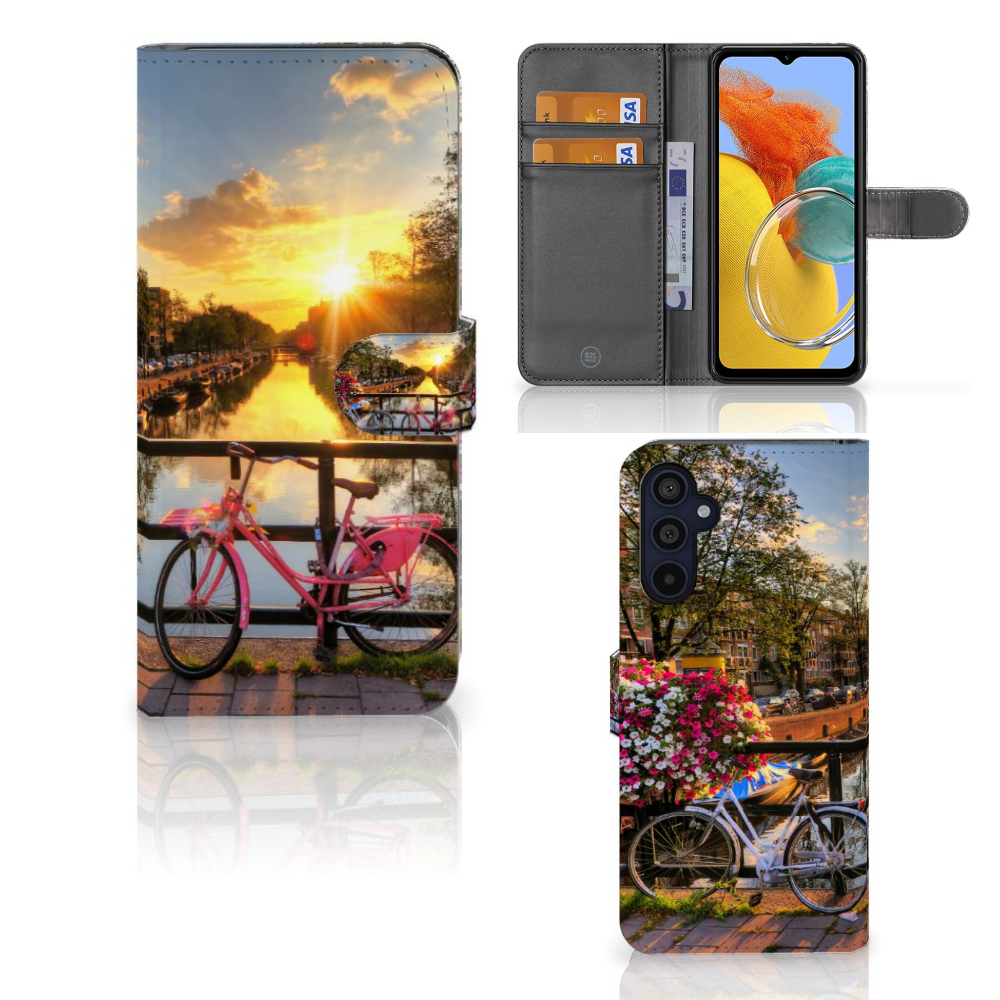 Samsung Galaxy M14 Flip Cover Amsterdamse Grachten design Amsterdamse grachten aanzicht