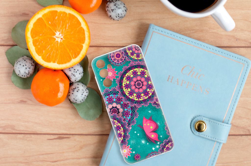 Samsung Galaxy M14 Hoesje maken Cirkels en Vlinders design cirkels vlinders aanzicht