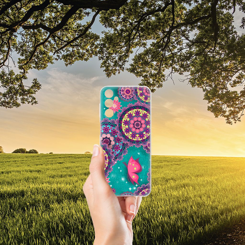 Samsung Galaxy M14 Hoesje maken Cirkels en Vlinders kleurrijk design hand natuur