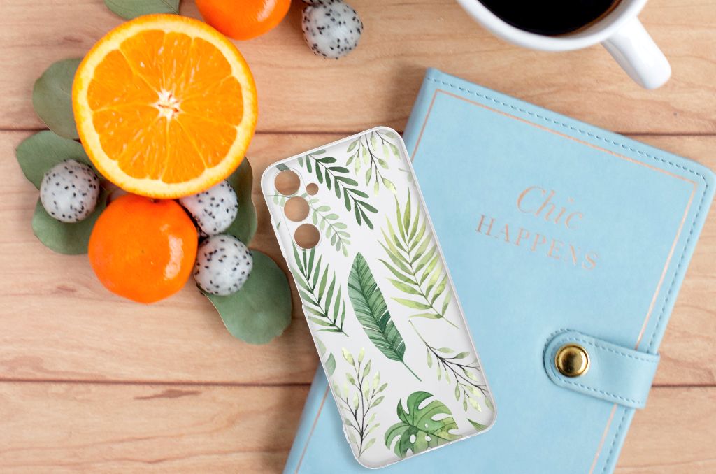 Samsung Galaxy M14 TPU Case Leaves bladeren design bovenaanzicht