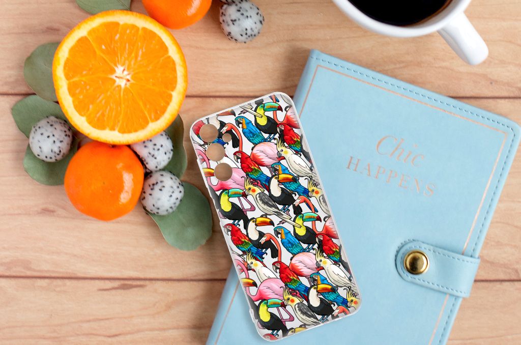 Samsung Galaxy M14 TPU Hoesje Birds design vogels aanzicht