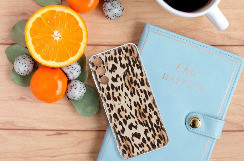 Samsung Galaxy M14 TPU Hoesje Leopard luipaardprint bovenaanzicht