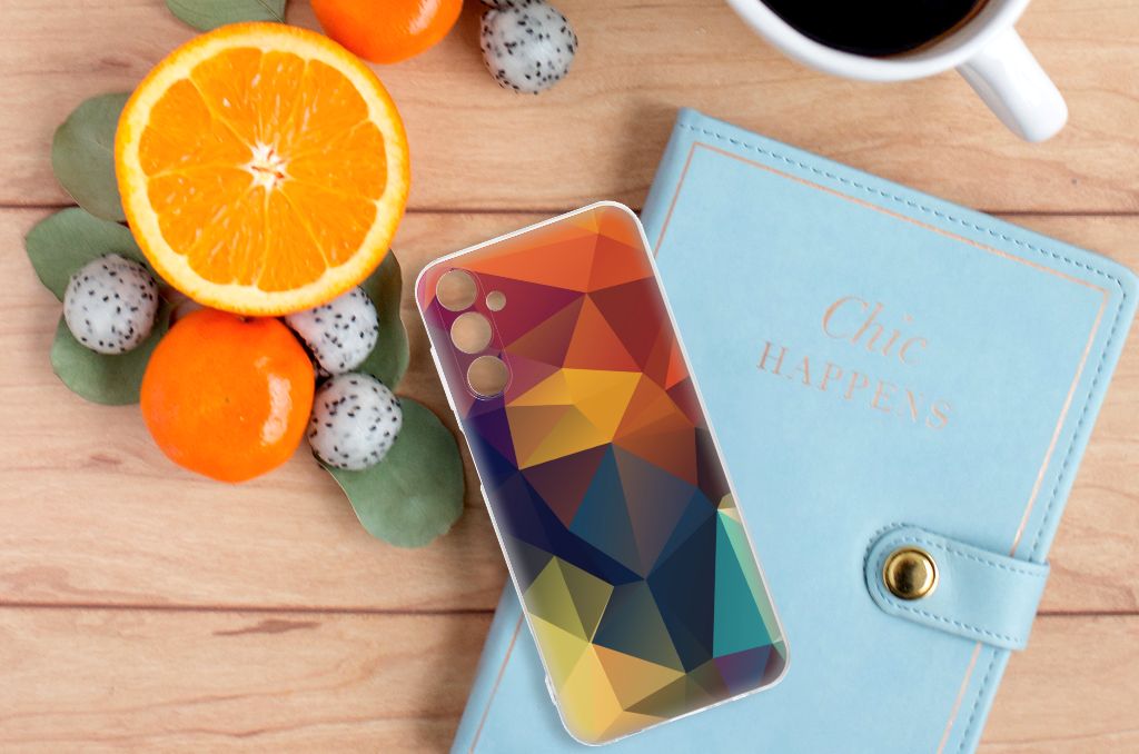 Samsung Galaxy M14 TPU Hoesje Polygon Color kleurrijke driehoeken bovenaanzicht