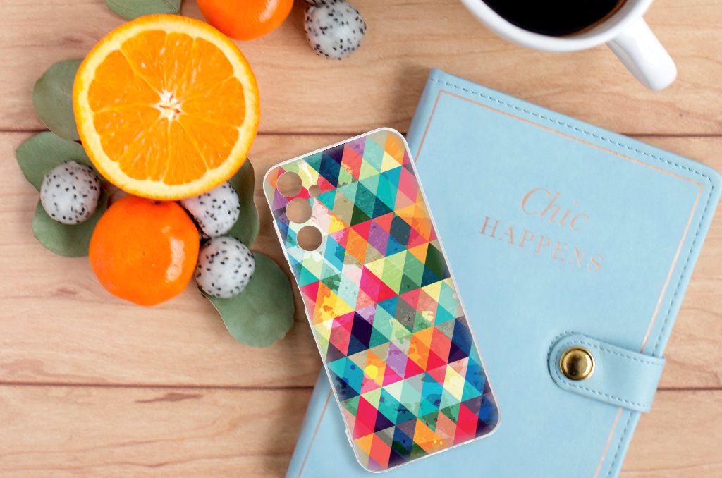 Samsung Galaxy M14 TPU bumper Geruit geruit ontwerp kleurrijk gevarieerd bovenaanzicht