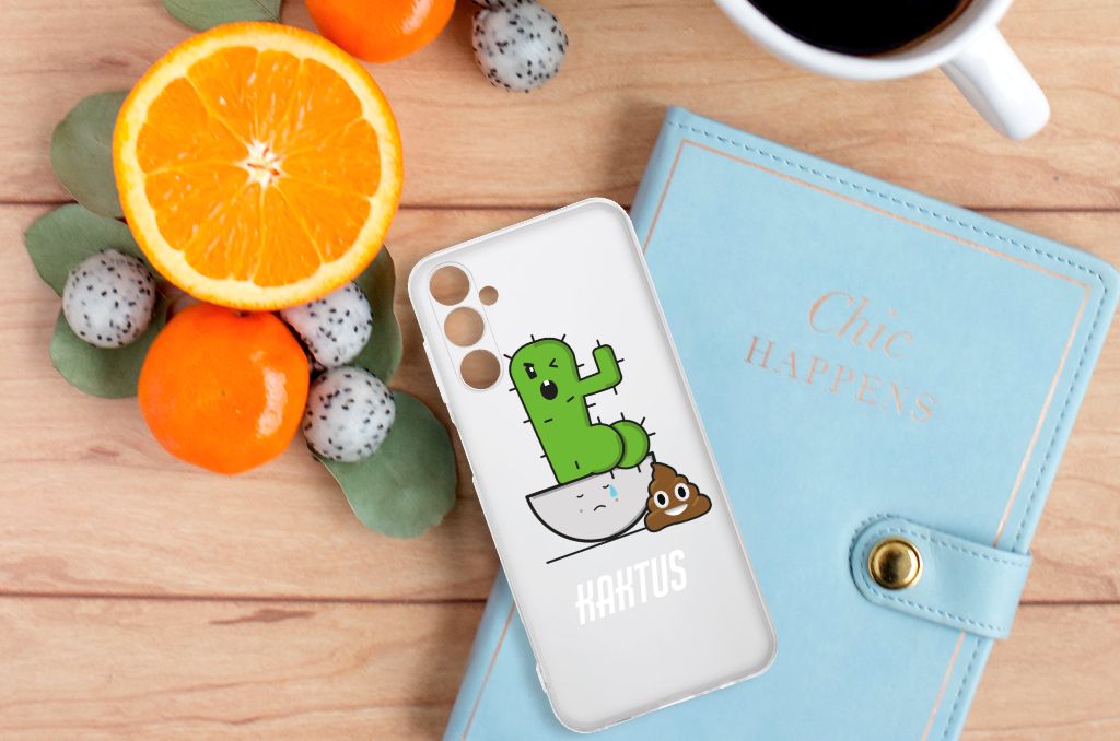 Samsung Galaxy M14 Telefoonhoesje met Naam Cactus Poo telefoonhoesje cactus poep design bovenaanzicht