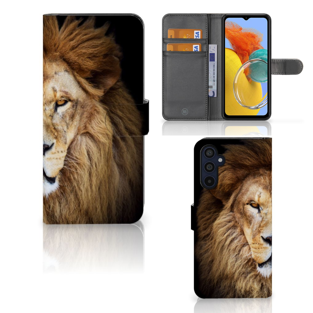 Samsung Galaxy M14 Telefoonhoesje met Pasjes Leeuw design detail aanzicht