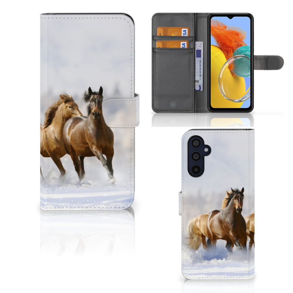 Samsung Galaxy M14 Telefoonhoesje met Pasjes Paarden dieren afbeelding voorkant binnenkant