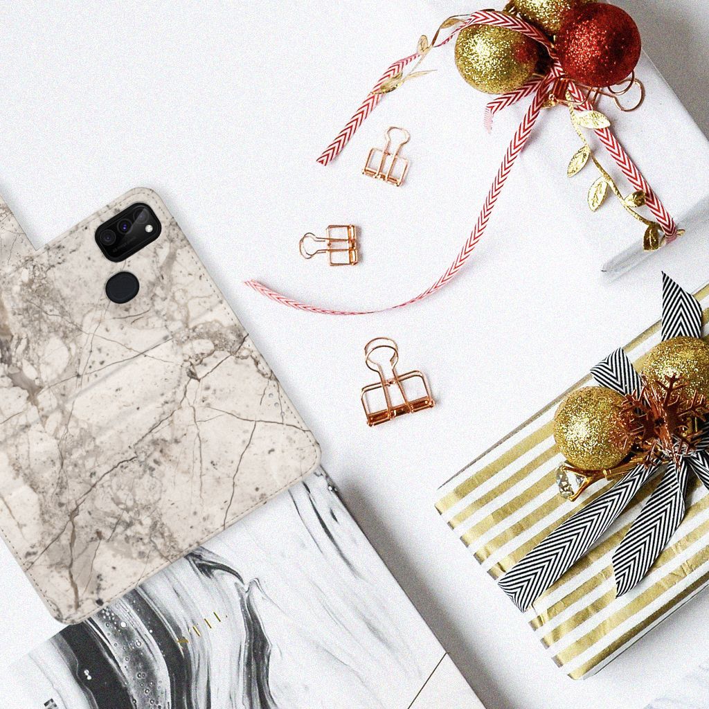 Samsung Galaxy M21 | M30s Bookcase Marmer Beige boekcase marmer bovenaanzicht