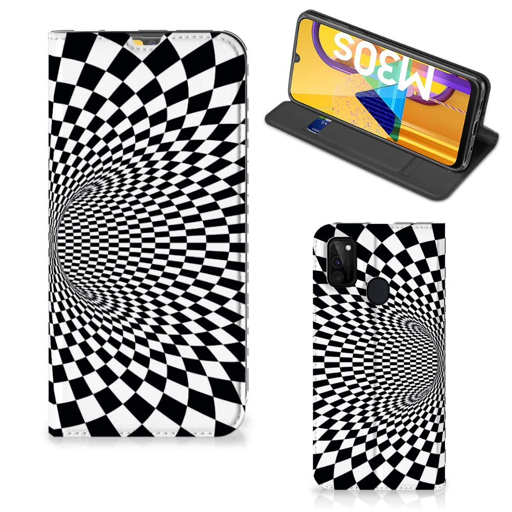 Samsung Galaxy M30s | M21 Stand Case Illusie Design Illusie Zwart Wit Aanzicht